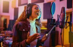 Woman Singing in a Studio